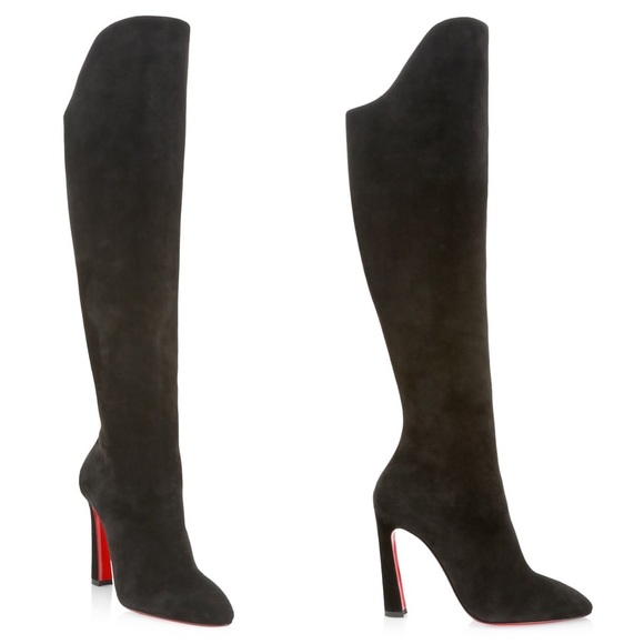 Christian Louboutin Shoes | Christian Louboutin Eleonor Tall Suede Boots Black Suede Leather Heeled Boots 40 | Color: Black/Red | Size: 40eu | Pm-